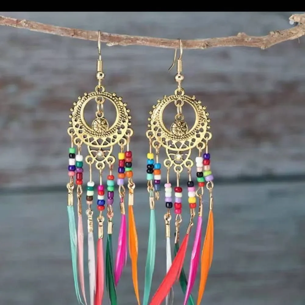 Boho Long Beads Tassel Dangle Drop Earrings Colorful Multicolored